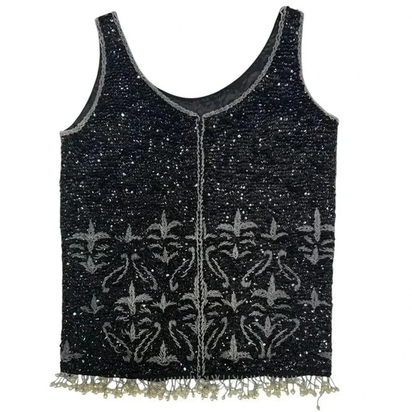 Hand Full Fashioned Gorgeous Silver & Black Hand Beaded Wool Tank Zip Up Back
M - Picture 1 of 16